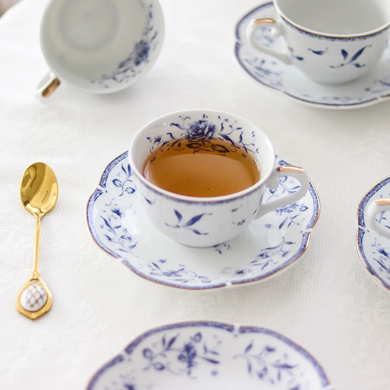 Ceramic cup and saucer set, delicate afternoon tea, coffee cup, saucer, flower tea cup