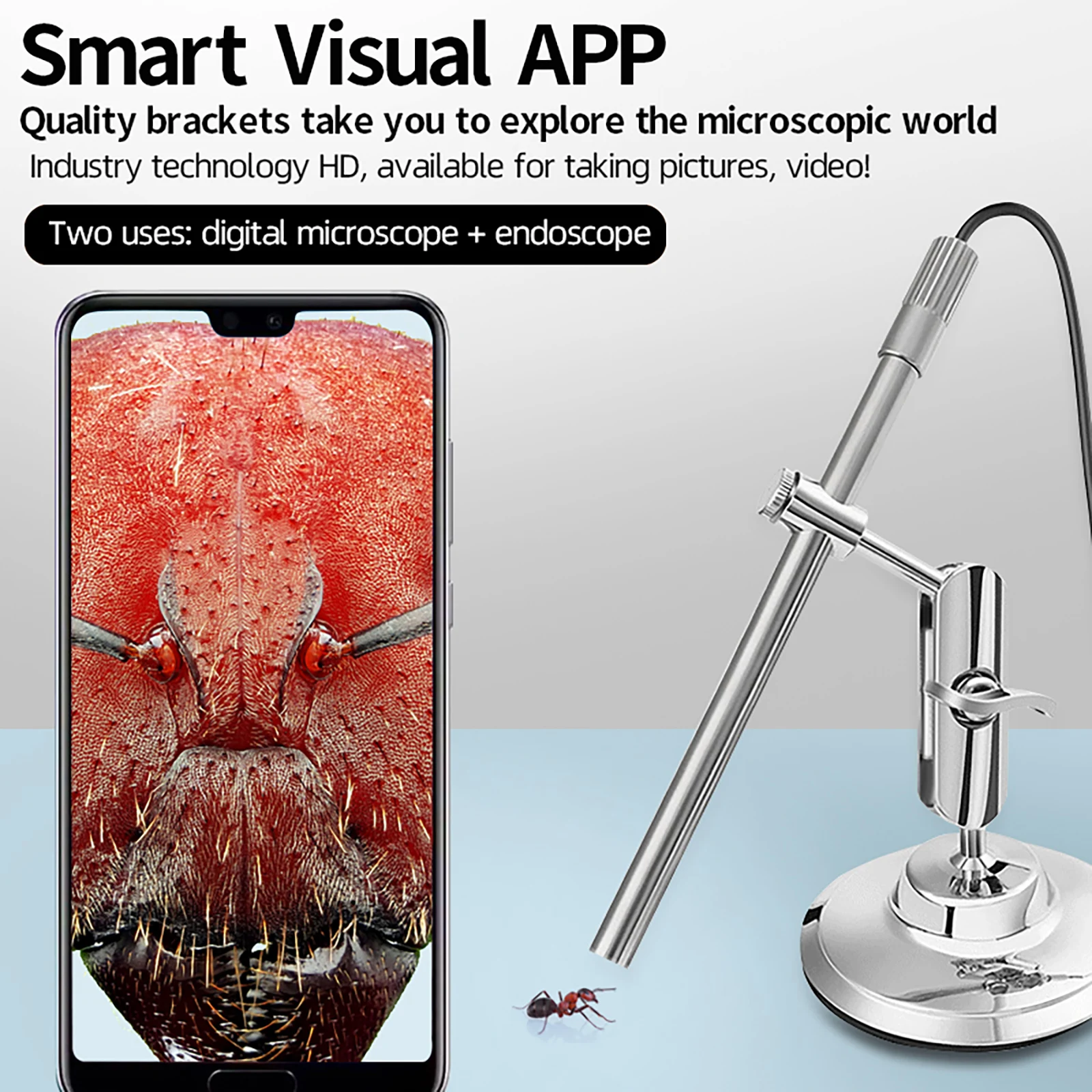 Caméra de microscope numérique pour déterminer, HD, USB, inspection, grossissement 50x-200x, 8 LED, TYPE-C, 1080P