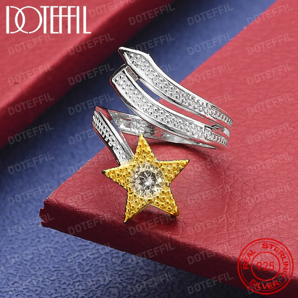 

Кольцо из стерлингового серебра 925 пробы с золотой звездой и кристаллами ААА для женщин и мужчин, модное брендовое простое ювелирное изделие для свадьбы, помолвки и вечеринки