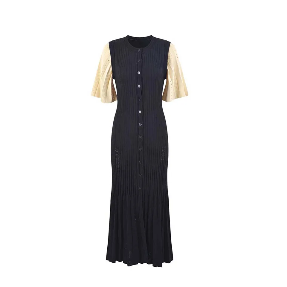 Vestido de punto elegante francés de verano, ajustado, con cola de sirena y tejido hueco 3