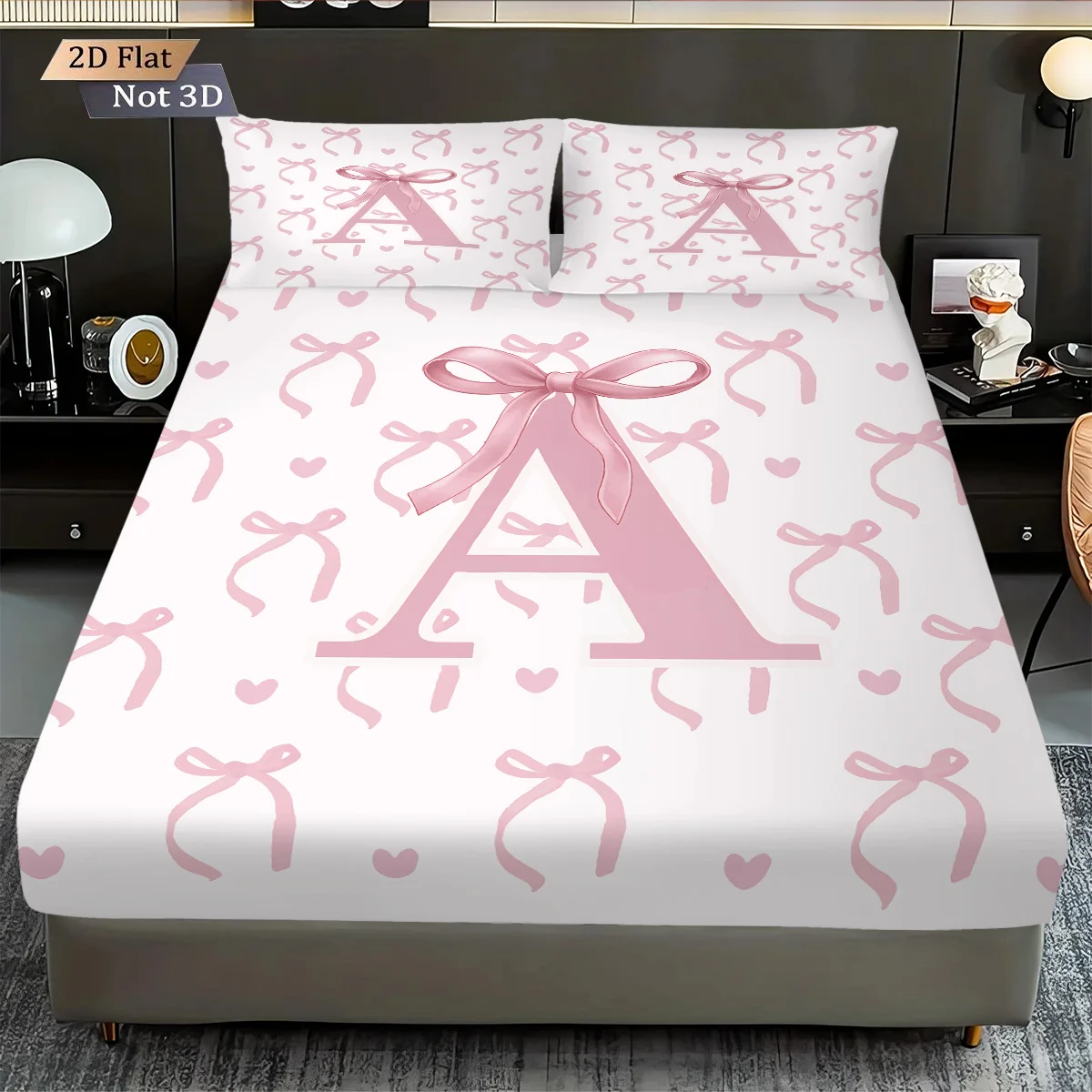 3 قطعة عيد الحب رومانسية الوردي القوس طباعة شرائح غطاء سرير مجموعة متعددة الحجم لينة غطاء السرير غرفة نوم الفراش آلة قابل للغسل