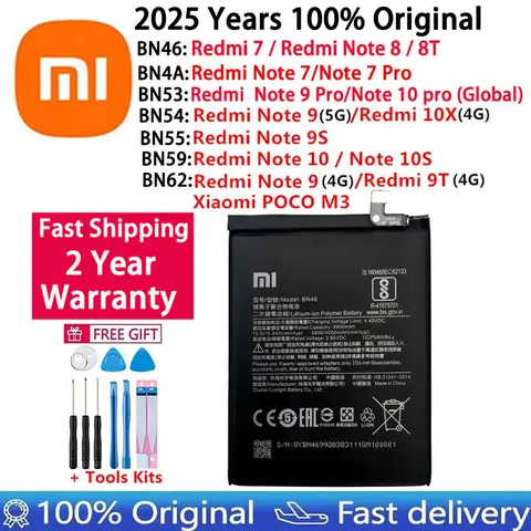 100% Original BN46 BN4A BN53 BN54 BN55 BN59 BN62 Battery For Xiaomi Redmi 7 9T 10X POCO M3 Note 7 8 8T 9 9S 10 10S pro Batteries