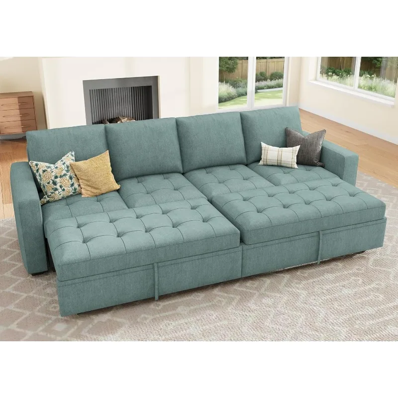 Modular Sectional Sleeper Sofa with Pull Out Couch Bed, Convertible Sectional Couches for Living Room,Blue