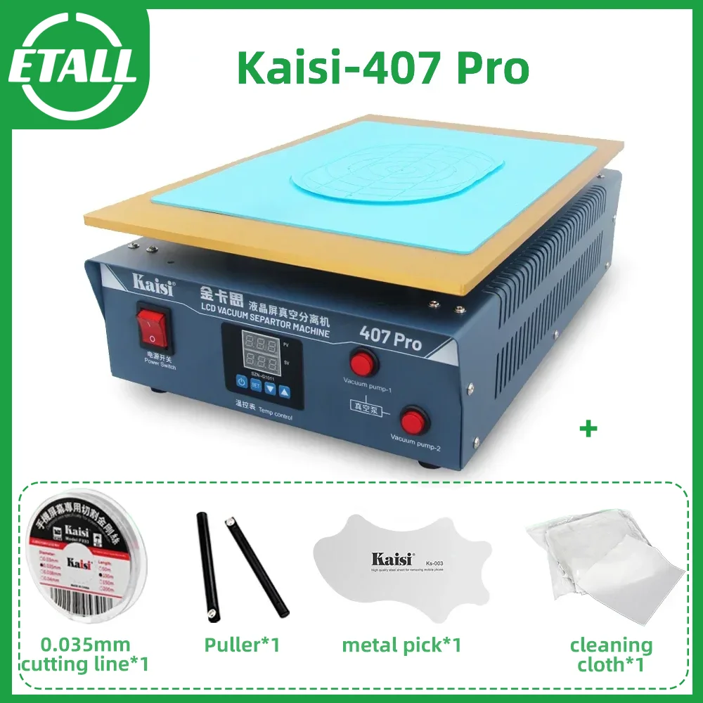 

Kaisi 407pro 16 Inches LCD Separator Machine Build-in Air Dual Pump Vacuum Pump Screen Repair For IPad/Samsung Tablet PC Kit