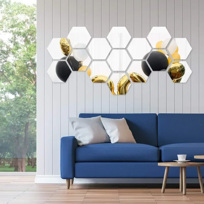 

12Pcs Hexagon Acrylic Mirror Stickers DIY Art Wall Decor Sticker Home Decor Living Mirrored Mural Stereoscopic