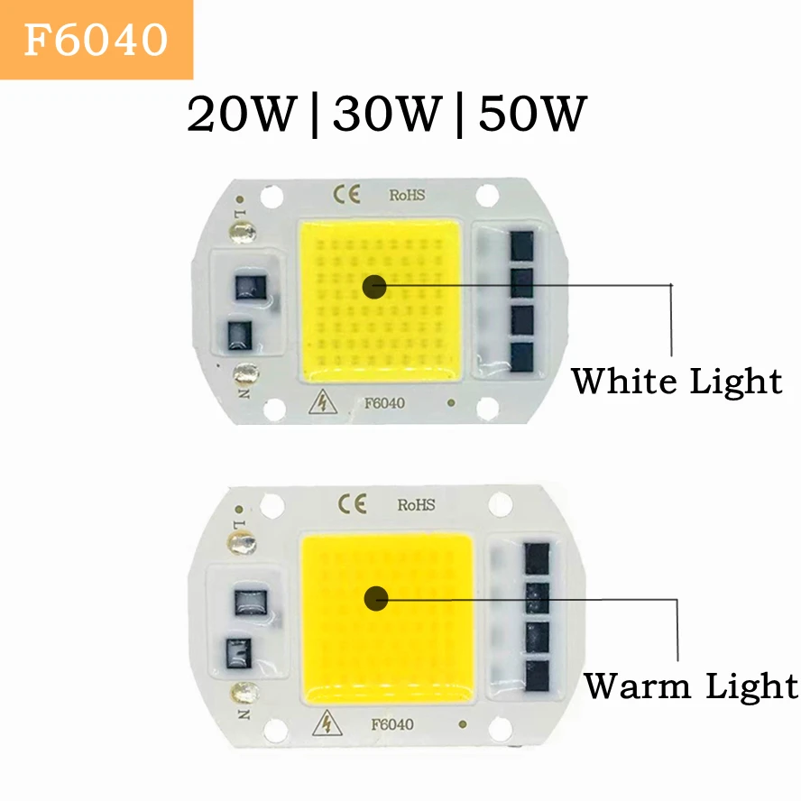 110/220V LED COB Lamp Bead 20W 30W 50W IP65 Smart IC No Need Driver DIY Flood Light Led Bulb Spotlight Outdoor Chip Lamp Warm