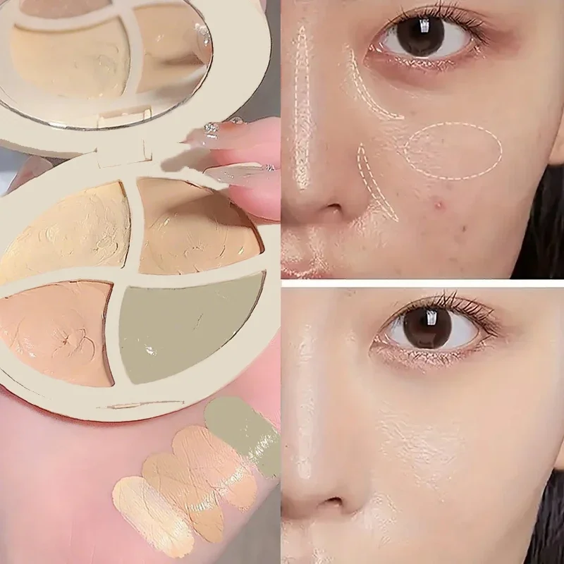 Paleta de corretivo à prova d'água 4 em 1, hidratação natural de longa duração, textura cremosa, cobre manchas/círculos escuros/acne
