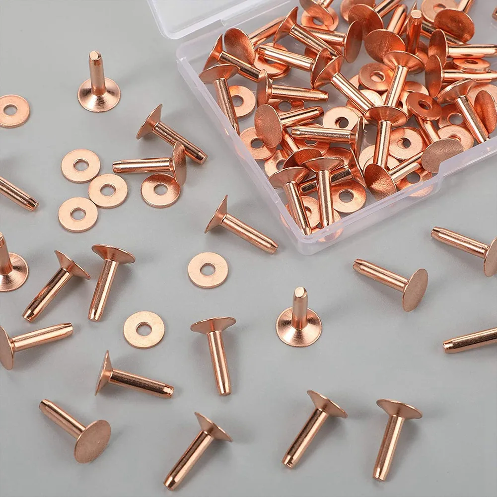 ABLJ 100 Sets Of Copper Rivets And Burrs,Leather Belt Wallets, Leather Copper Rivets (9/16 Inches)