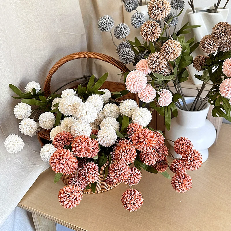 Dandelion Artificial Flowers Wedding Decoration 5 Head Fake Flowers Small Thorn Ball Diy Home Decor Bouquet Valentine'S Day Gift