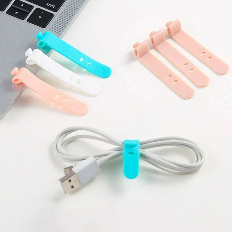 Silicone Strap 4Pcs Cable Organizer Strap Storage Button Data Cables Headphones Home Storage Organization Use Tool Random Color