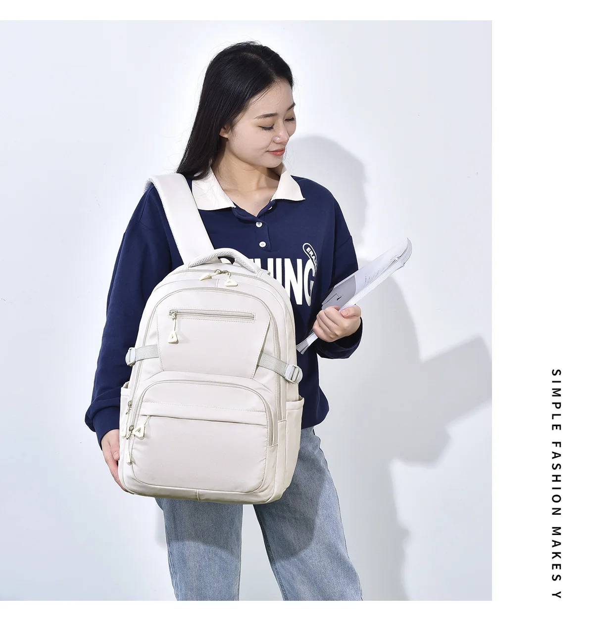 Sac à dos للجنسين de grande capacité، multipoches avec bretelles reglables، adapté au lycé et aux نقل يوميا #5