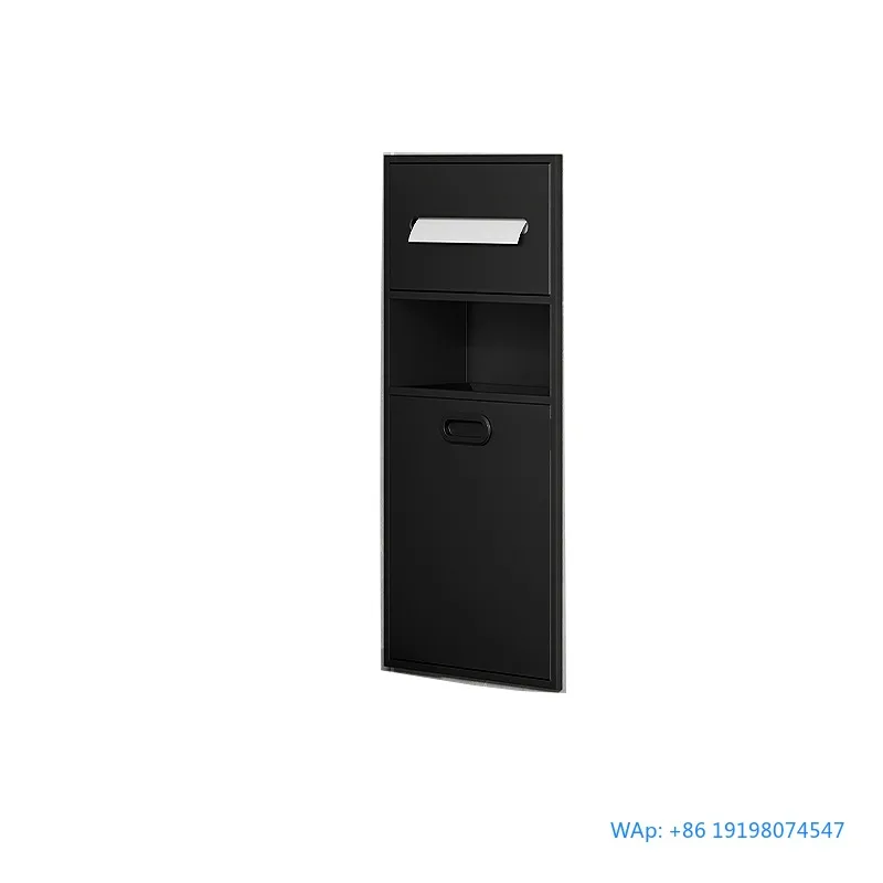 

Modern 650 Niche Bathroom Storage Trash Can with Tissue Box Paper Roll Holder Embedded 304 Stainless Steel for Hotels