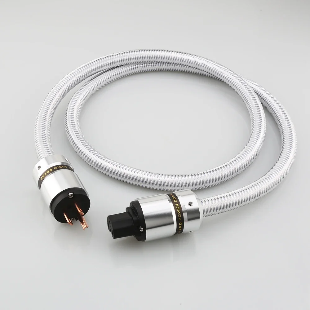 Cabo de alimentação CA de áudio HiFi, cabo de alimentação com plugues banhados a ouro versão dos EUA de 3 pinos, cabo de alimentação audiófilo 14AWG 125V 15A