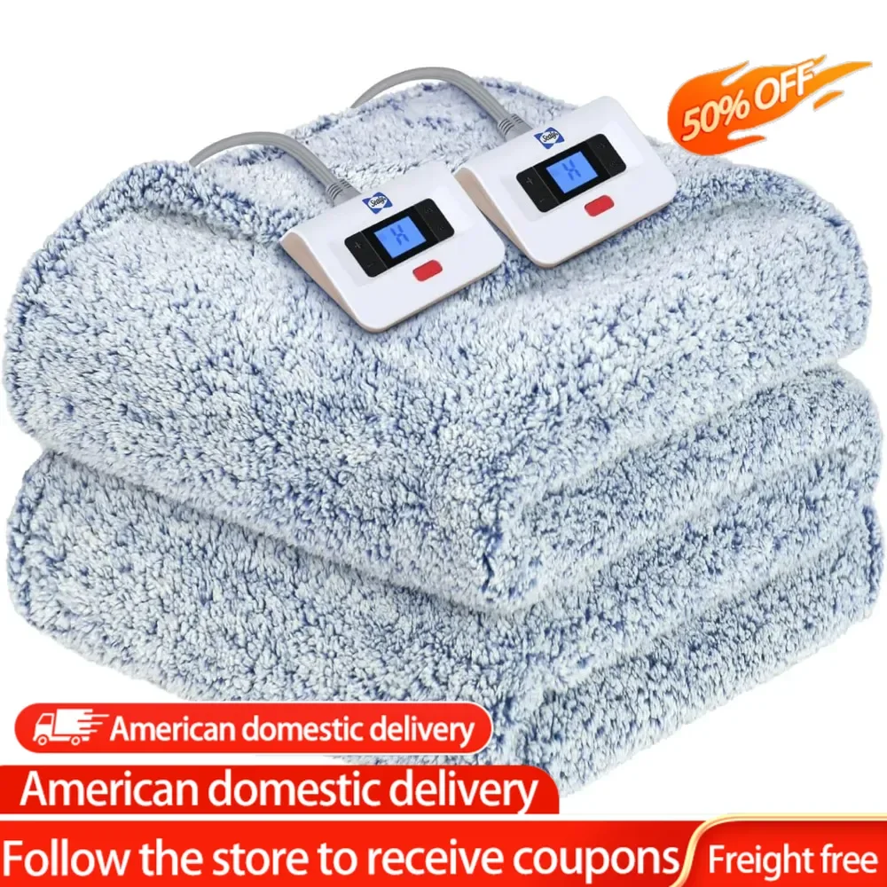 Electric Blanket Queen Size, Dual Control Soft Sherpa Heated Blanket with 10 Heating Levels & 1 to 12 Hours Auto-Off Settings