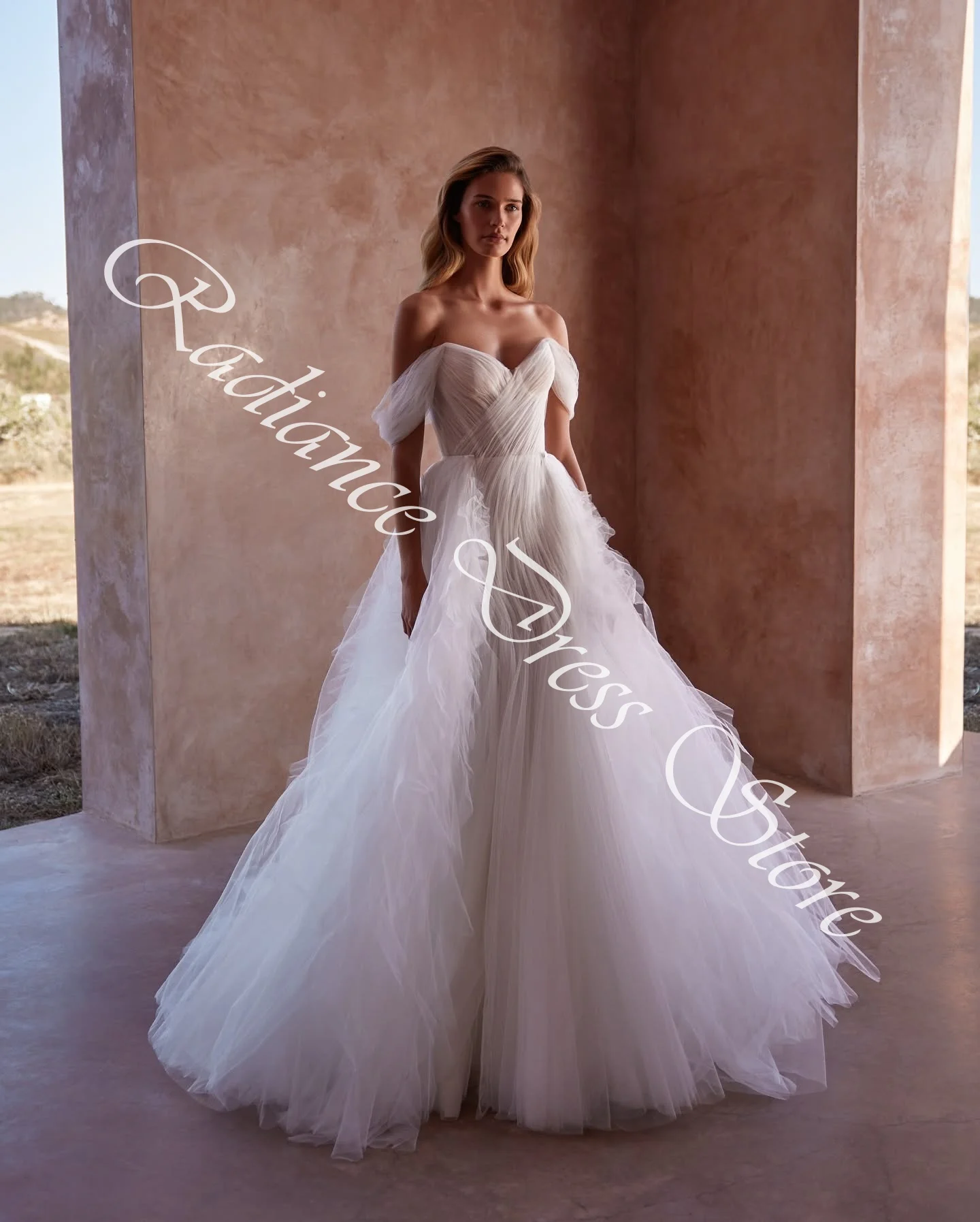 Vestidos de Noche personalizados de tul con temperamento, corte en A, hombros descubiertos, sin tirantes, media manga, Panel de tren, vestido de regreso a casa