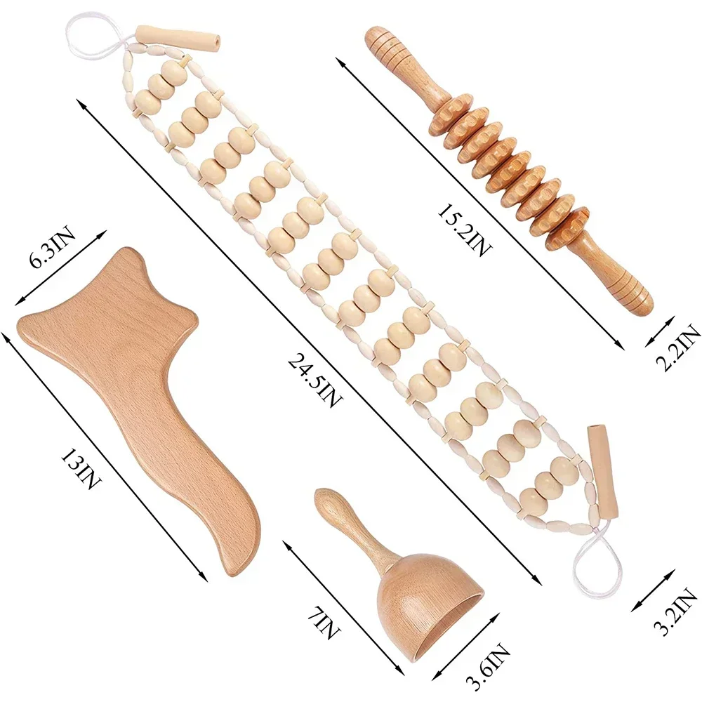 Drewniany masażer zestaw do terapii drewnem narzędzia do masażu maderoterapii do drenażu limfatycznego, uwalniania mięśni, antycellulitu, rzeźbienia ciała