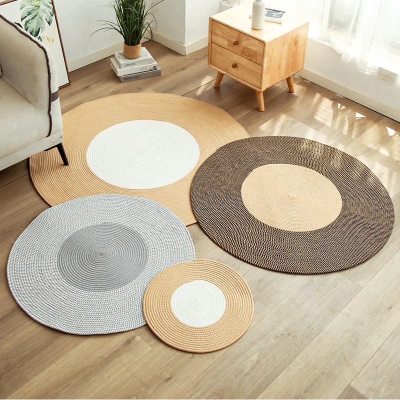 Round Woven Rugs Handmade jute Rattan Carpet With Tassel for Bedroom Living Room Vintage Home Decor Floor Mats Room Door Mat