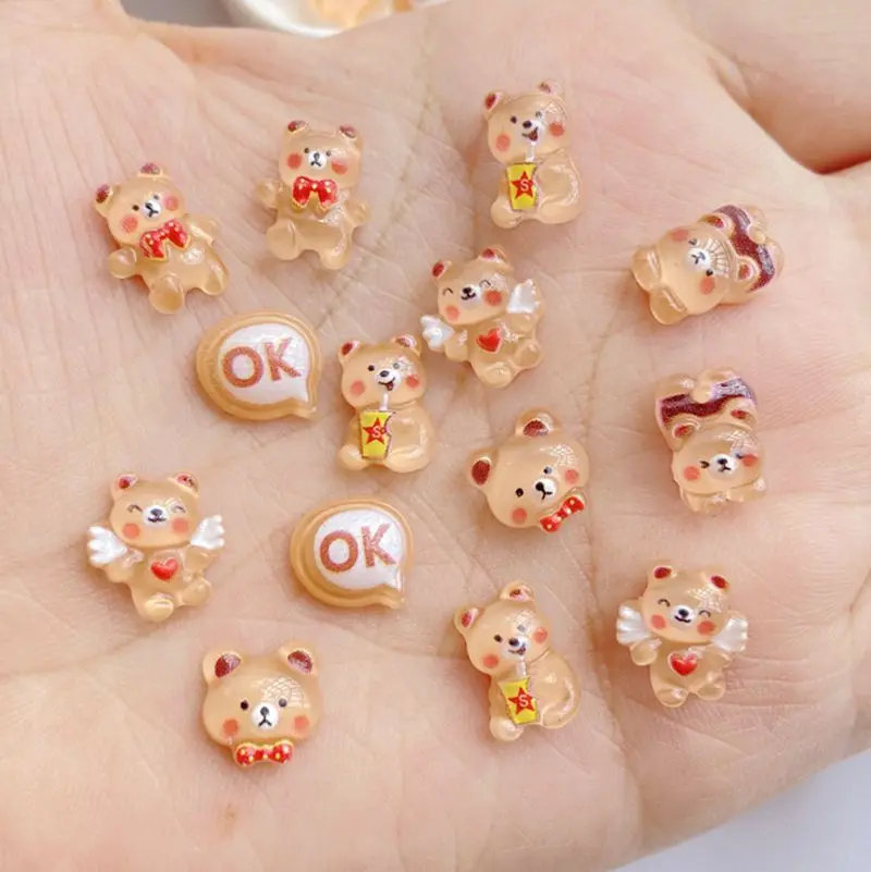 50 Stuks Glitter Nagel cartoon mixed color bear Hars 3d Nail Art Decoratie Studs Accessoires Benodigdheden