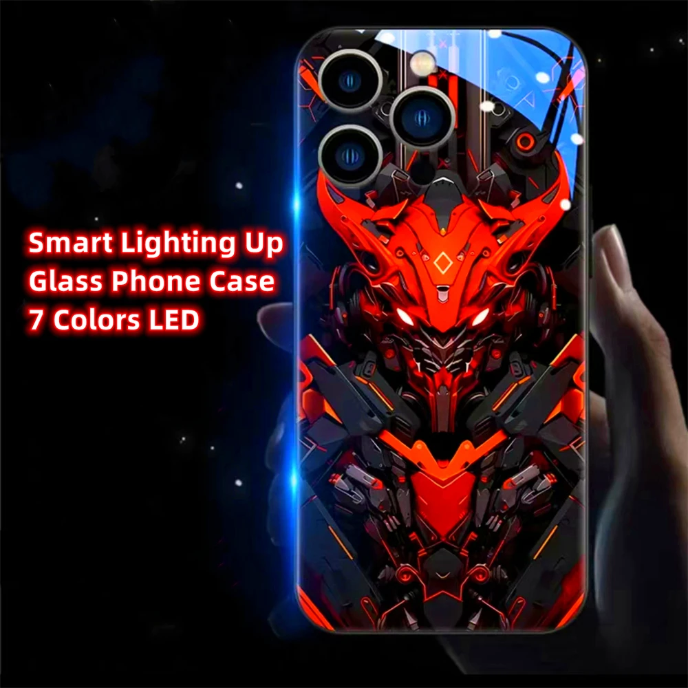 

Luxury Super Evil Mech Pattern Sound Music Control Led Light Phone Case For iPhone 15 14 13 12 11 Pro Max XR XS Plus SE2020