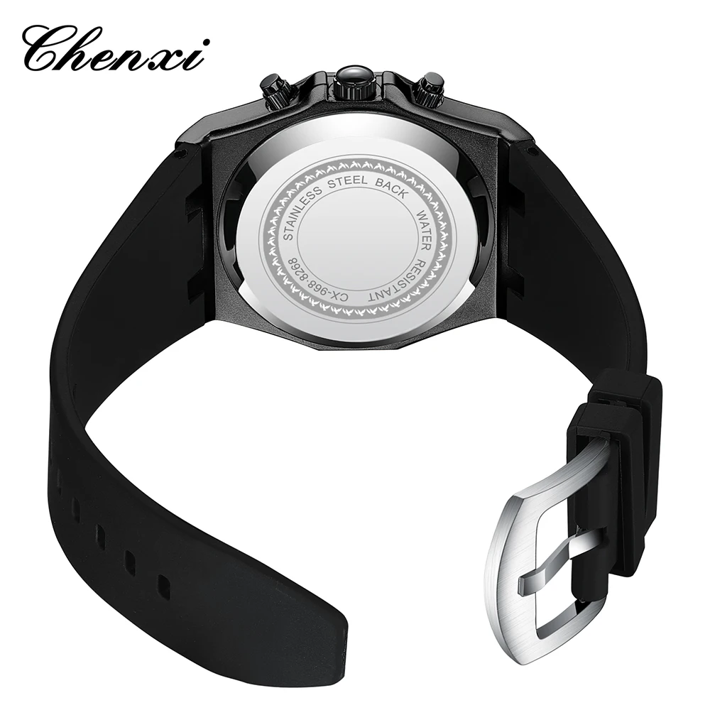 2024 New Fashion Chenxi 968 Top Brand Men\'s Silicone Waterproof For Men Casual Sports Chronograph Sports Casual Watches