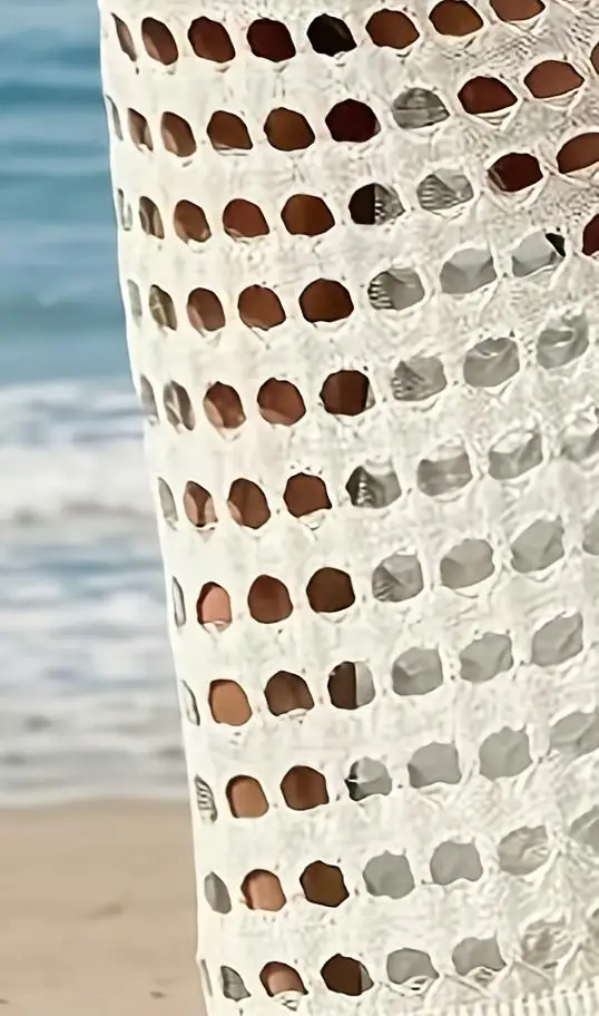 Plus Size Sleeveless Maxi Dress Women Knitted Hollow Out Large Hole Loose Long Dress Solid Color Beach Cover Up Summer Vacation view 5