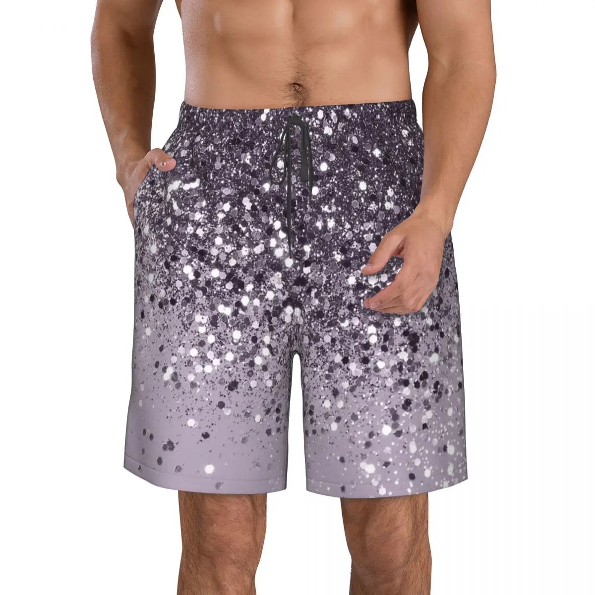 Sparkling Lavender Lady Glitter Trunks Beach Board Shorts Casual Quick Dry Swim Summer Men Pants