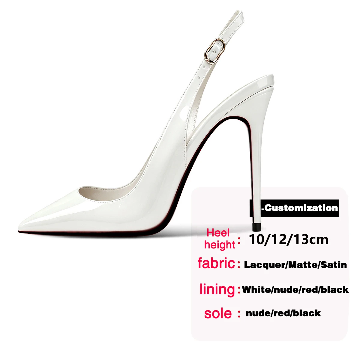 Custom-Made White (24 Styles) Women's Pointed Toe Shallow Pumps, Slip-On Open-Back Sandals, Plus Size 10/12/13cm Stilettos