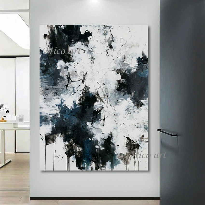 

Modern Canvas Handmade Artwork Wall Simple Style Abstract Picture Black And White Art Painting Unframed Decor Items For Cafe