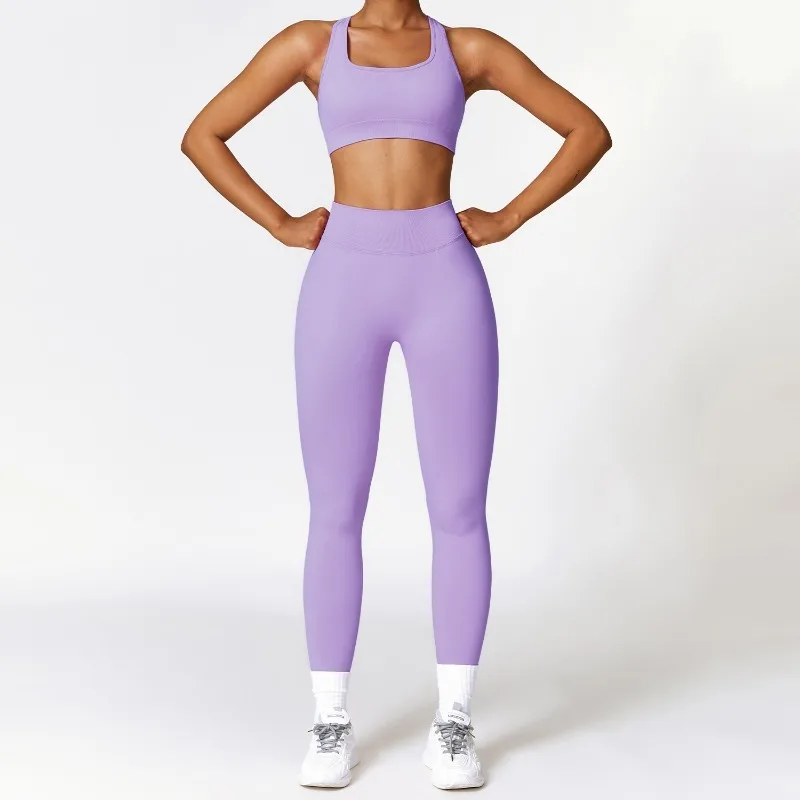 

Women's Sportswear Ribbed Yoga Set Gym Running Sport Outfit Two Piece for Woman Yogo Legging Racerback Longline Bra Fitness Suit