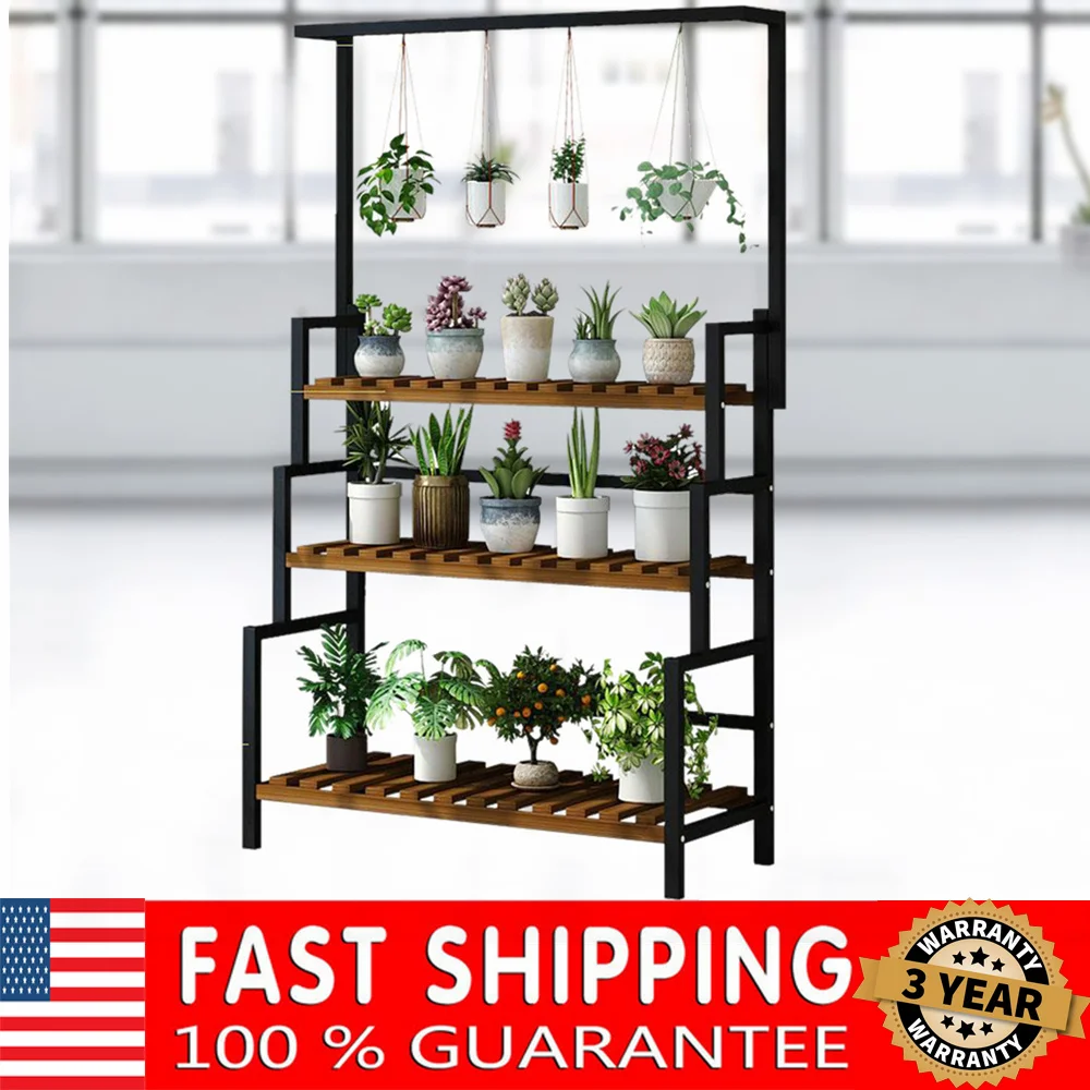 3 Tier Black Stand With Rack Metal Hanging Basket Indoor Display Plant For Flower Pot Home Application Decor