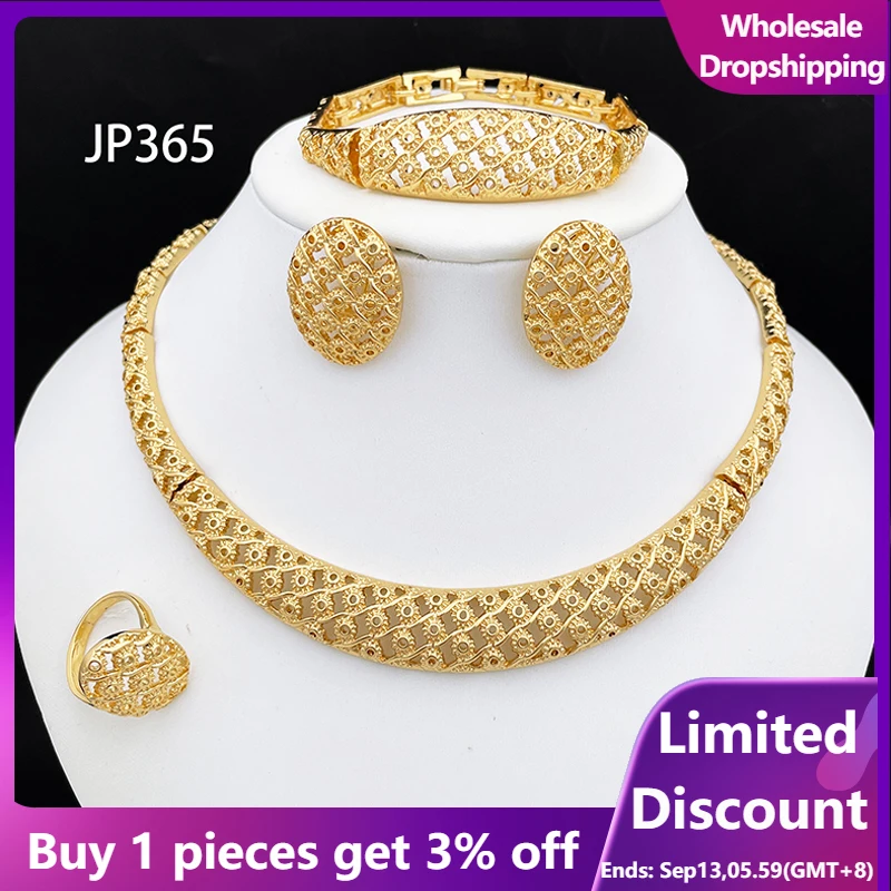 

Dubai Jewelry Set Minimalistiese Quality Women Necklace Earrings Bracelet And Ring Luxury Design Weding Party Gift