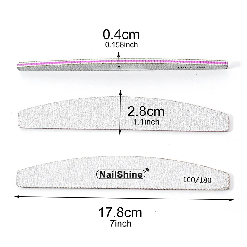 50 sztuk/partia pilników do paznokci zebra 100/180 w kształcie półksiężyca, pilnik do paznokci do manicure, pilnik do paznokci akrylowych