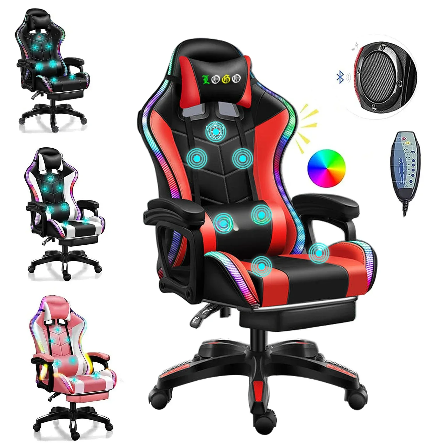 

'High Quality LED Colorful Lights Silla Gamer Full Massage Pro Gamer Chair Bluetooth Speakers Gaming Chair with Footrest