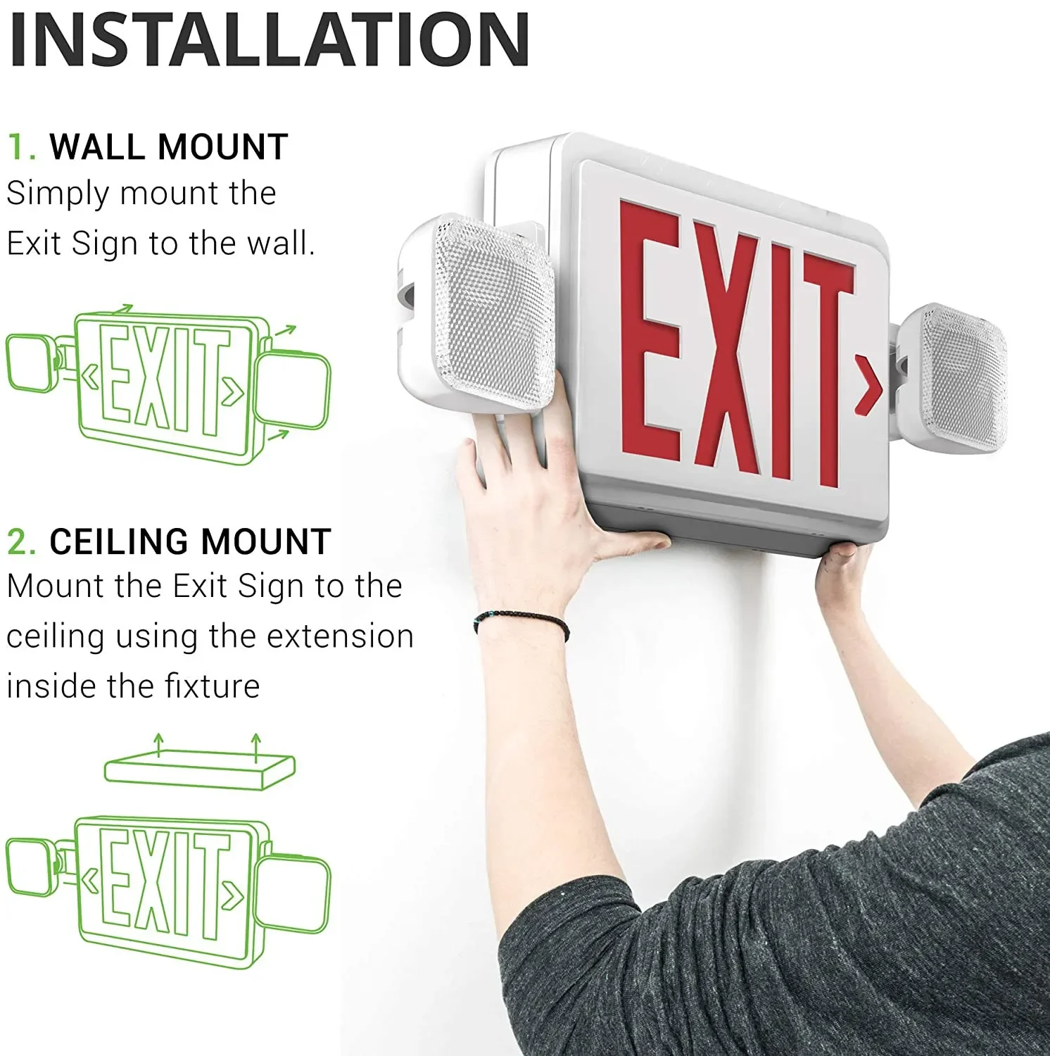 In Voorraad Laagste Prijs Draagbare Twin Head Exit Oplaadbaar Met Noodlicht