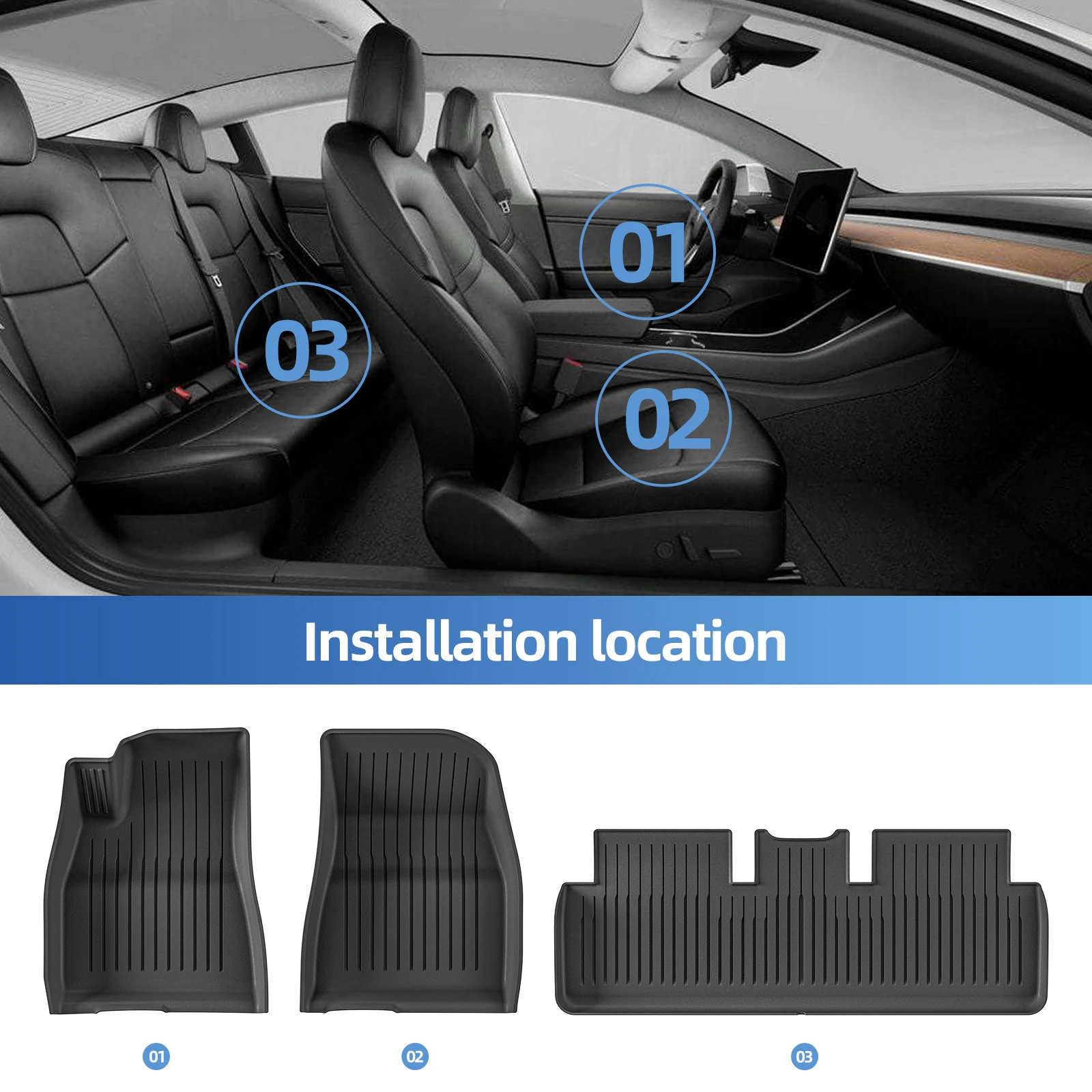 LUCKEASY Left Drive for for Tesla Model 3 Highland 2024-2026 LHD TPE Car Floor Mat Trunk Liner Rear Trunk Pad Accessories Black