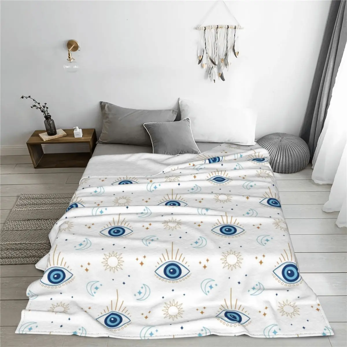 Nazar Evil Eye Greek Amulet Flannel Blankets Lucky Charms Boho Vintage Throw Blanket for Home