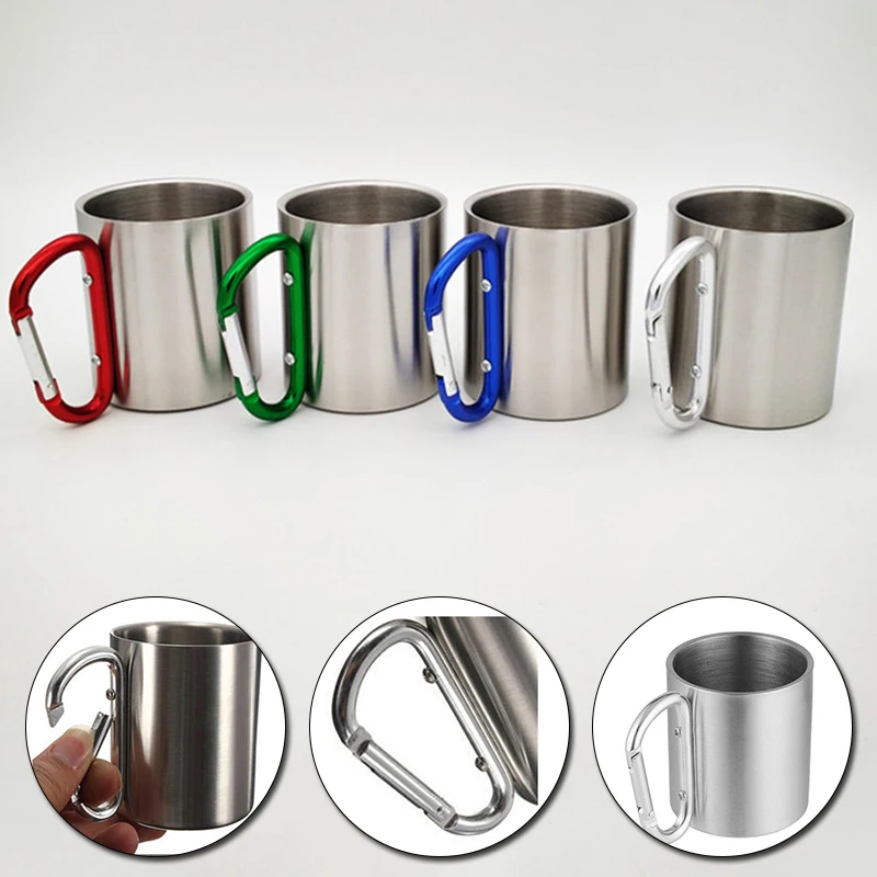 180ml Stainless Steel Cup For Camping Traveling Outdoor Cup with Handle Carabiner Climbing Backpacking Hiking Portable Cups