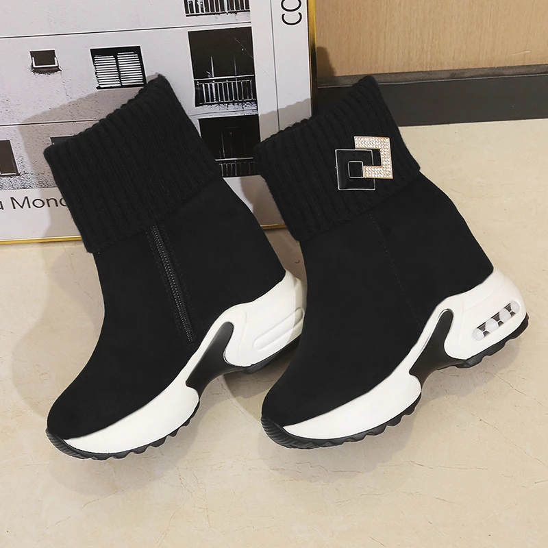 Aphixta-botas de nieve de 5cm para mujer, zapatos con aumento de altura, de felpa, con tacón de cuña, 2023