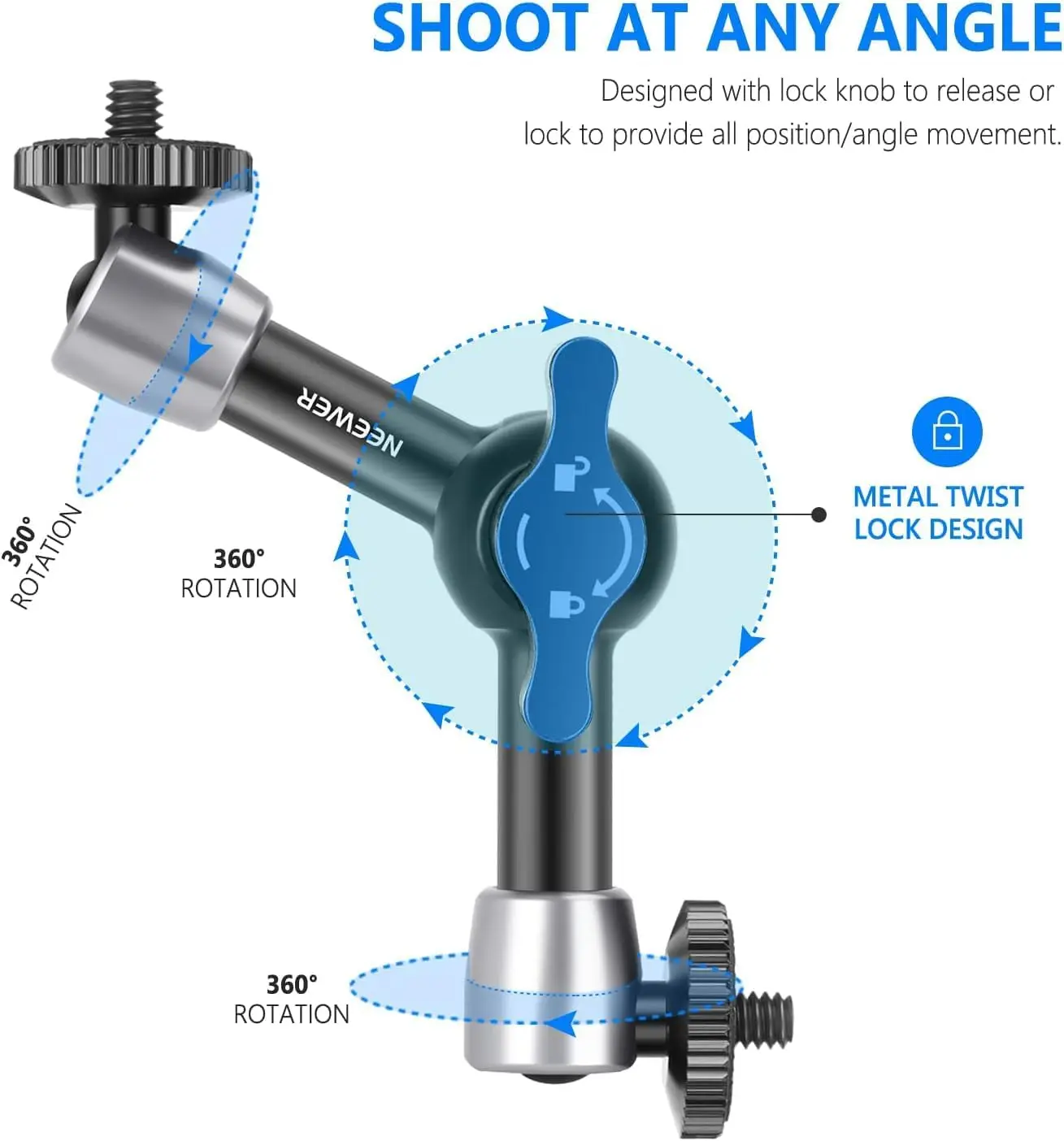 NEEWER 15cm Adjustable Friction Magic Arm Compatible with SmallRig Cage, Flash/LED Light/Microphone/Monitor/SuperClip