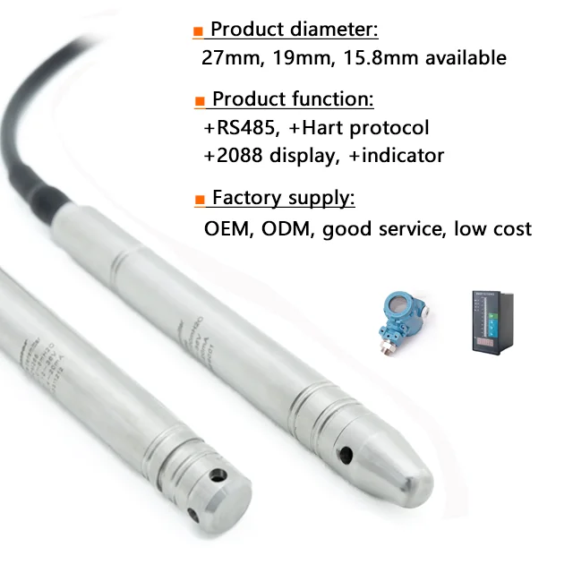 Stainless Steel Submersible Liquid Level Pressure Sensor 4-20mA RS485 IP68 Protection for Underwater Wells