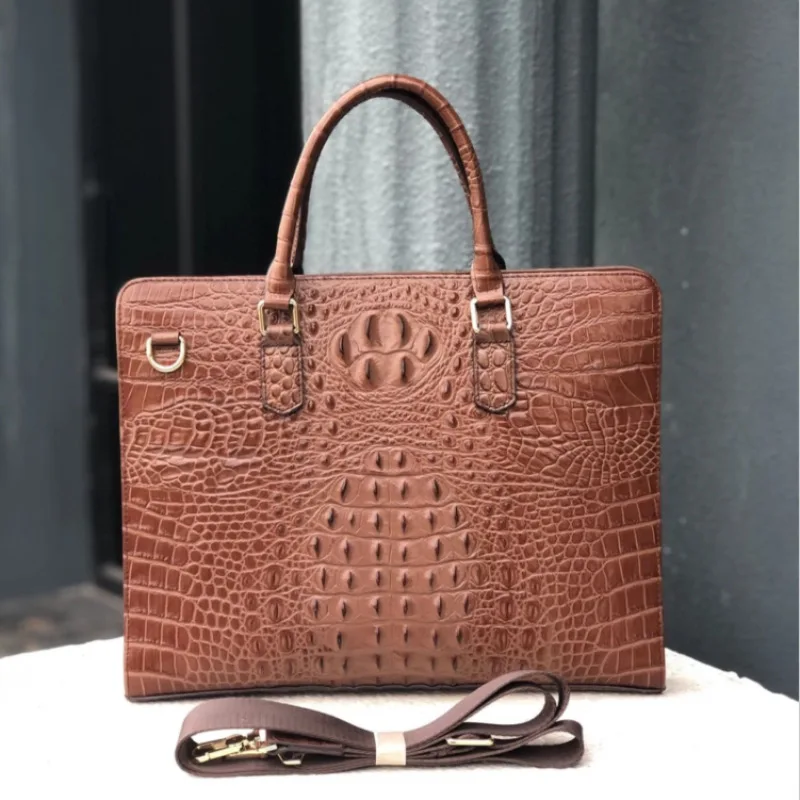 Sacs pour ordinateur portable en alligator pour hommes, cuir de vache véritable, étui à bombes pour hommes, marque de luxe, sacs à main pour hommes, sac d'ordinateur Messenger 14 pouces, nouveau