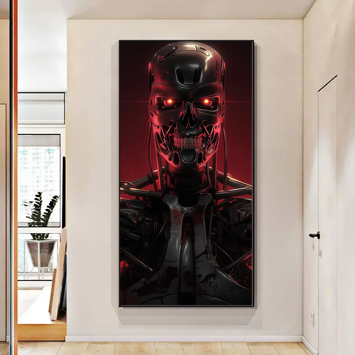 قطعة واحدة من ملصق القماش من سلسلة Terminator، فن الحائط الآلي المستقبلي طراز آرت ديكو، طباعة حبر بدون إطار لغرفة النوم والمكتب والعيش