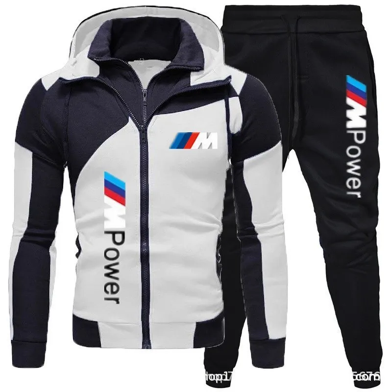 

2025 BMW Logo Hoodie Drawstring Pants Two-Piece BMW Print Simple Casual Hoodie Set Double Zipper Thickened Warm Winter Clothing