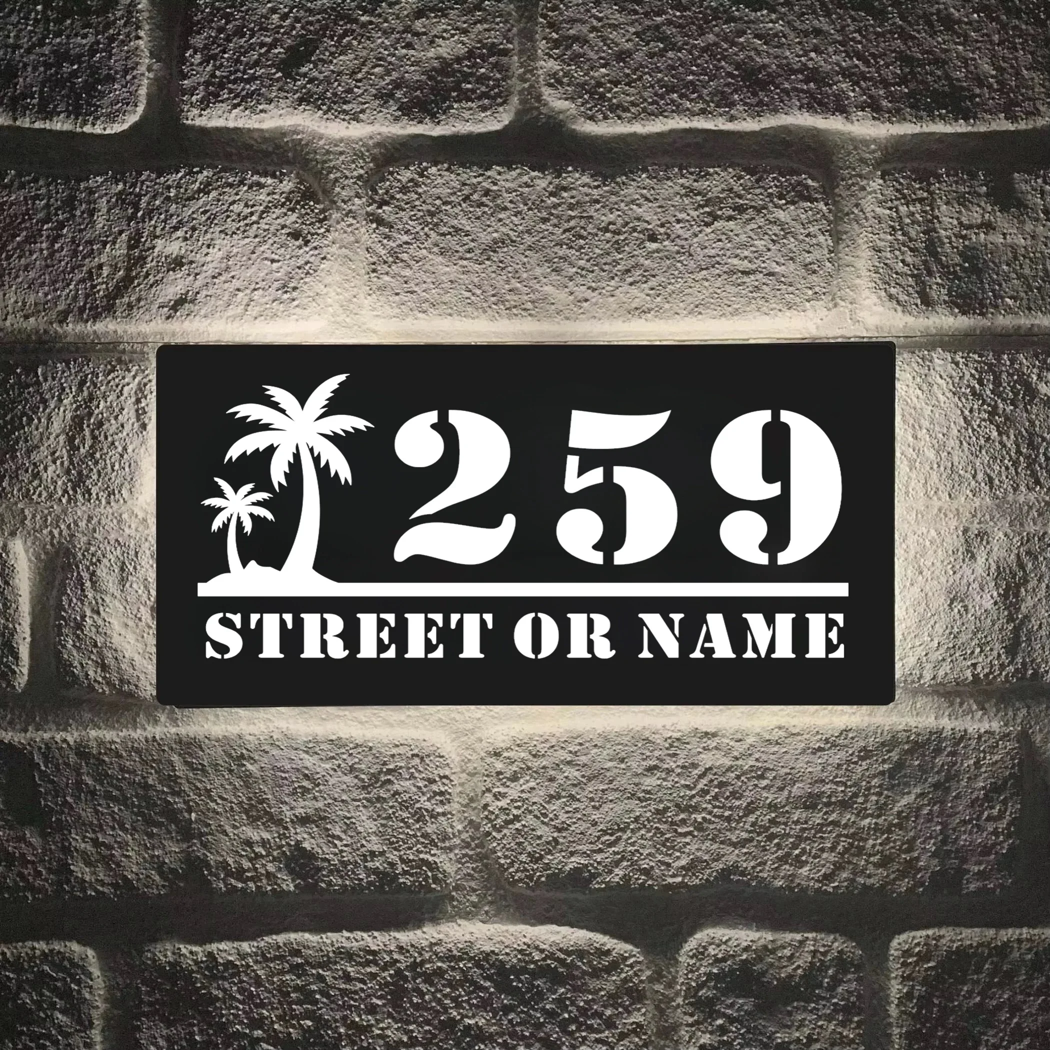 Custom Personalized 3D LED Light board Acrylic House Number Address Sign Modern Coconut Tree Design Outdoor Name Home Office