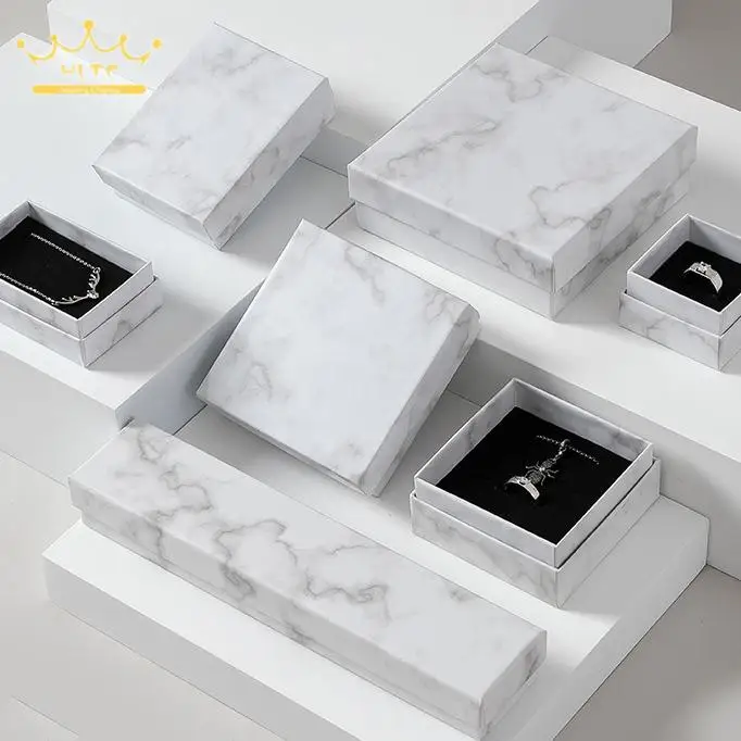 Jewelry Packaging Boxes Ring Earring Organizations Gift Box for Jewelry Grey Marble Pattern Paper Case Necklace Bracelet Box