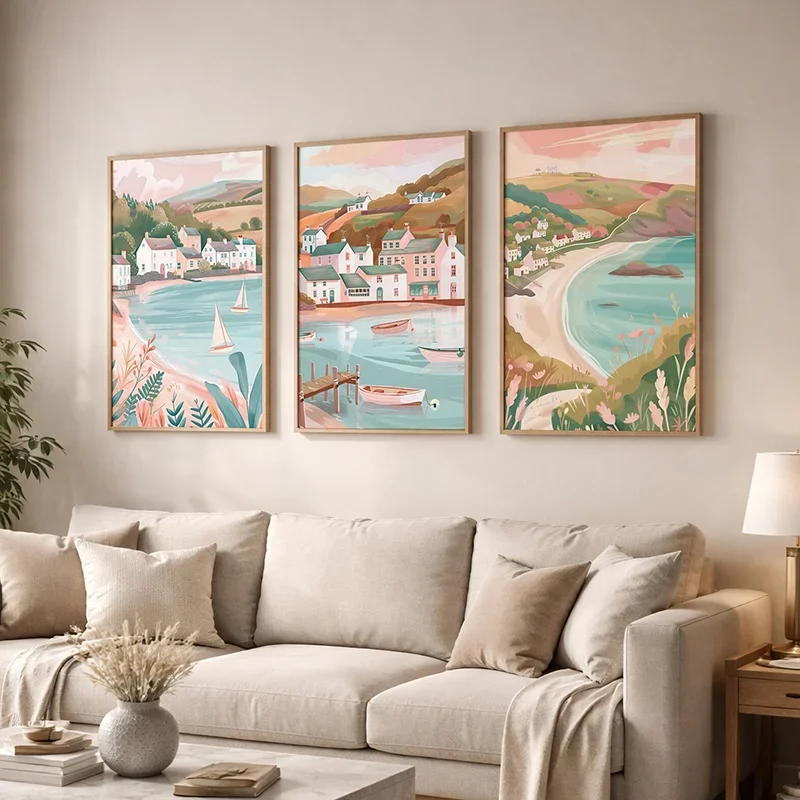 Large-sized frameless  3PCS Lake District Posters - Lake District Wall Art Prints Country Town Landscape Poster  Canvas