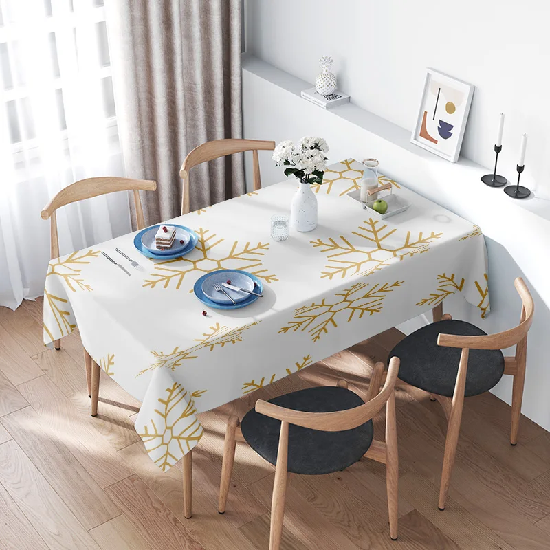 Mantel de comedor floral moderno, tela 100% algodón con estampado dorado y blanco, ideal para decoración del hogar, decoración para fiesta de boda, Navidad