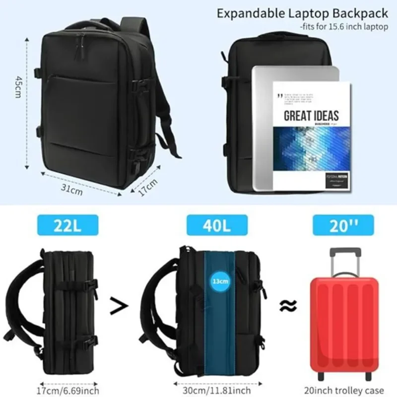 Large Capacity Backpack Men's Expansion Business Backpack Business Travel Boarding Travel Computer Bag Usb Student Schoolbag