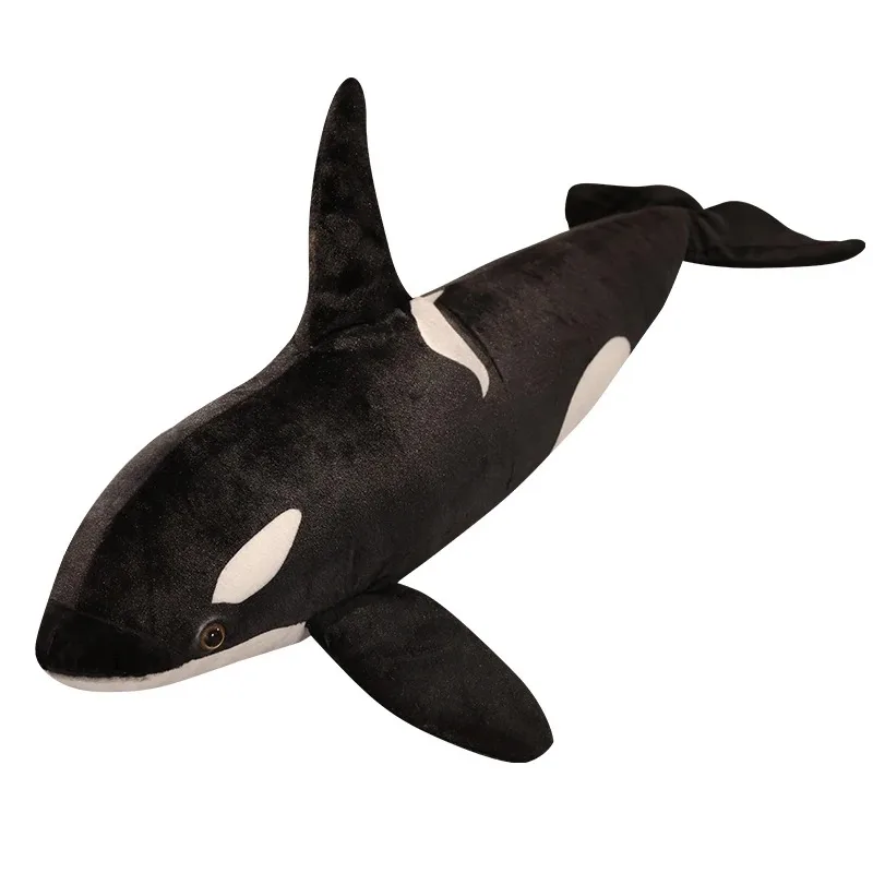 50 cm-70 cm realista Orcinus Orca ballena negra juguetes de peluche pez grande muñeca de tela tiburón animales marinos de peluche regalo de cumpleaños para niños