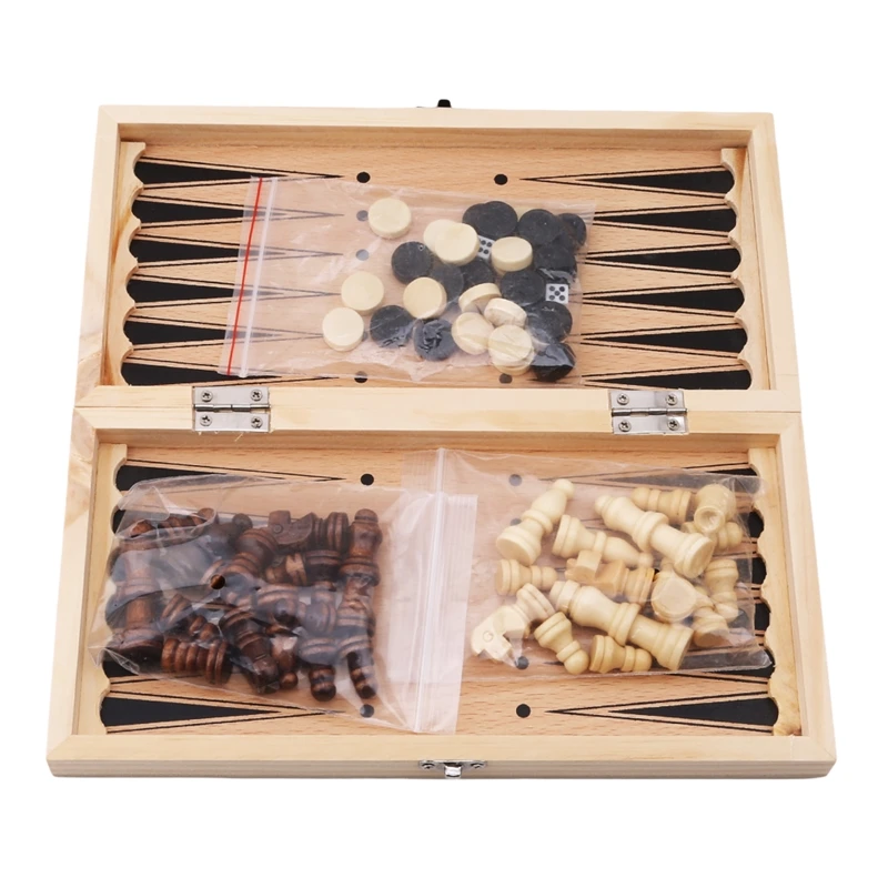 24x24cm 3 in1 internat ionales Schachspiel Holz Falt schach Indoor Entertain ment tragbare Brettspiel Checker Geburtstags geschenk für Kind